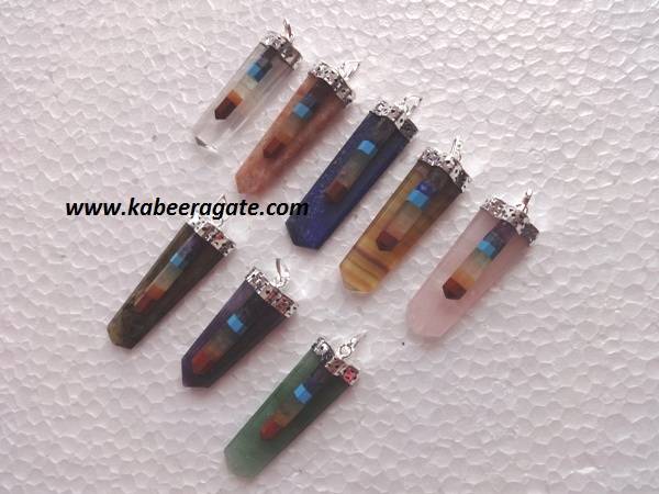 Mix Stone Chakra Bonded Flat Pendants 