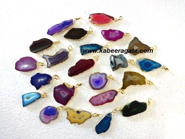 Assorted Gemstone Slice Pendent with Electroplating