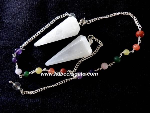 Selenite Faceted Pendulum with Chakra Chain