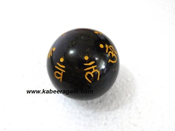 Engraved Black Agate Sanskrit Sphere