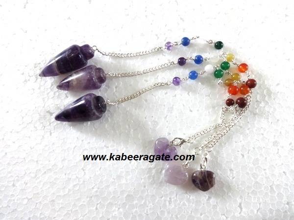Amethyst Bullet Pendulum with Chakra Chain & Heart Charms 
