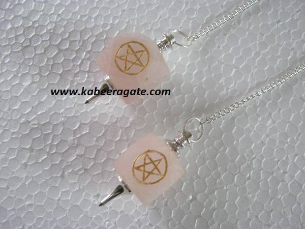 Rose Quartz Hexagon Pentagram Pendulums (Silver)