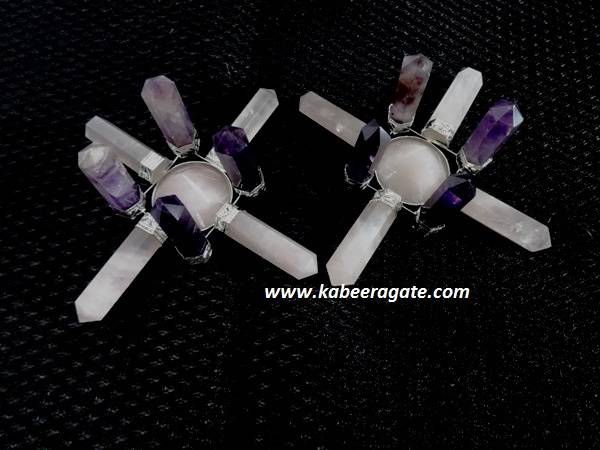 Rose Quartz Conical Pyramid & Pencile With Amethyst Points