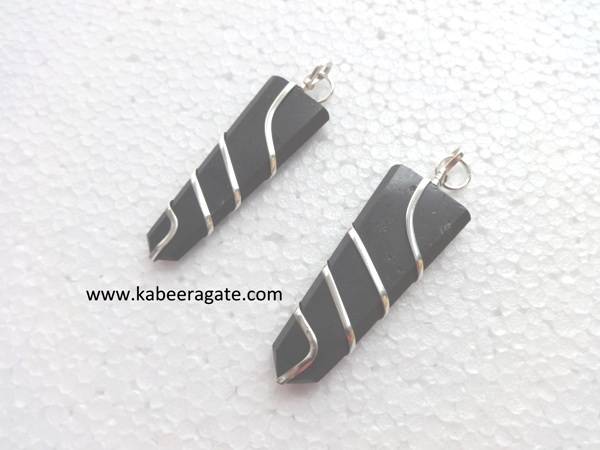 Black Tourmoline Flat Wraped Pendants