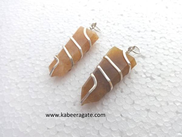 Yellow Aventurine Flat Wraped Pendants